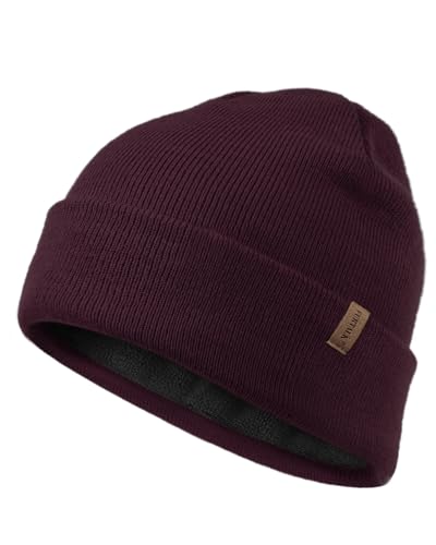 FURTALK Mens Winter Fleece Lined Knit Cuffed Beanie - color: Red