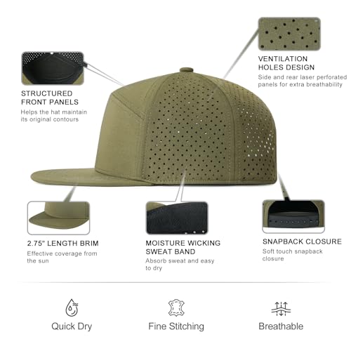 FEINION Men Laser Mesh Flat Brim Snapback Baseball Cap - color: Army Green