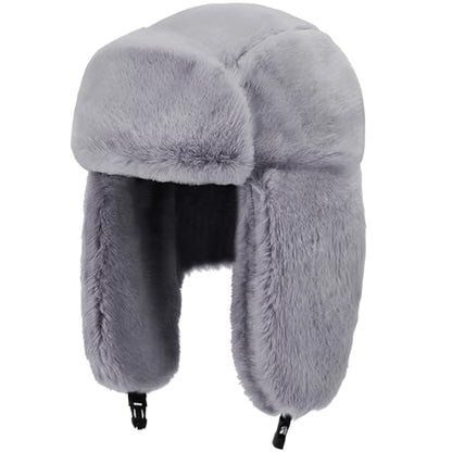 Cozy Plush Winter Hats Men Women Trapper Trooper Hat with Earflaps Windproof Russian Ushanka Hats Outdoor Skiing Cap - color: Gray