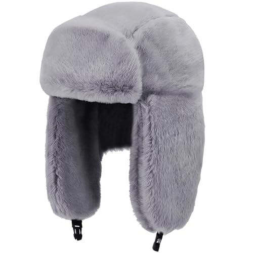 Cozy Plush Winter Hats Men Women Trapper Trooper Hat with Earflaps Windproof Russian Ushanka Hats Outdoor Skiing Cap - color: Gray