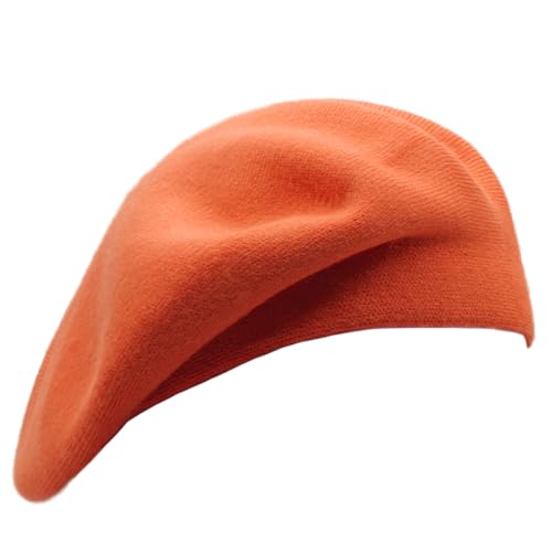 Wheebo Reversible Solid Color French Beret Hat for Women and Girls - color: Orange