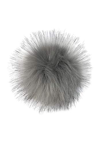 Women's Slouchy Winter Beanie Hat with Removable Faux Fur Pom - color: Light Grey/Light Grey Pom