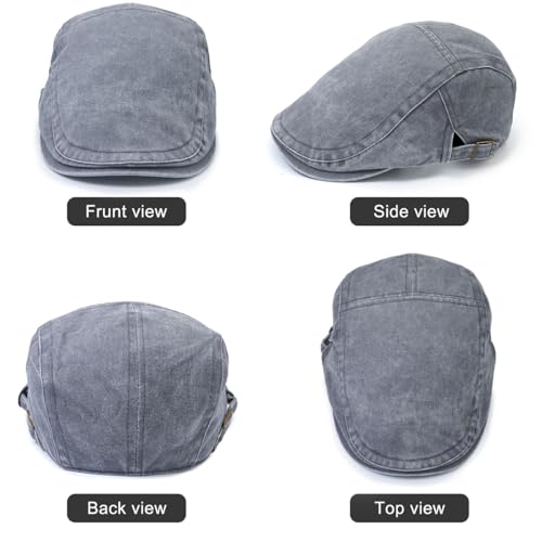 Initlove Mens Newsboy Cap Washed Beret Ivy Hat Flat Hats for Cabbie Driving - color: Grey