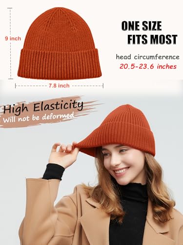Wool Beanie for Men Women, Seamless Knit Cuffed Warm Winter Hats - color: 1pcs-orange