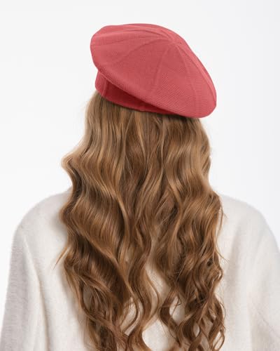 Women's Soft Wool Blend Beret Hat - 90% Wool / 10% Acrylic - No Itch, Elegant Slouchy Ribbed Knit Beret for Women - color: Pink