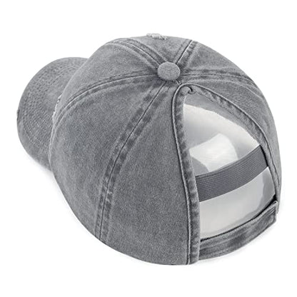 HH HOFNEN Ponytail Hat for Women Washed Distressed Baseball Cap Ponycaps - color: #2 Grey