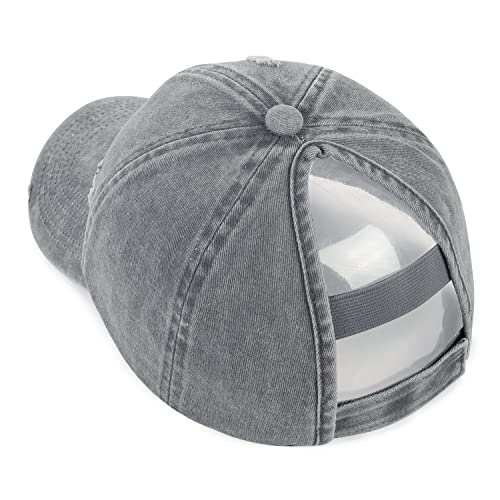HH HOFNEN Ponytail Hat for Women Washed Distressed Baseball Cap Ponycaps - color: #2 Grey
