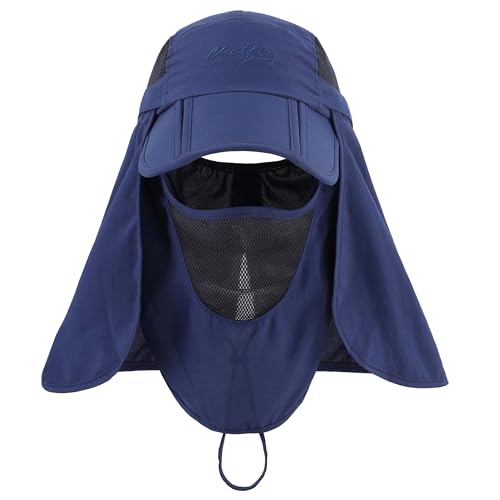 Connectyle Men's Foldable Baseball Sun Cap with Removable Face Mask Neck Flap Cover UPF 50+ Sun Protection Fishing Hiking Hat - color: Navy