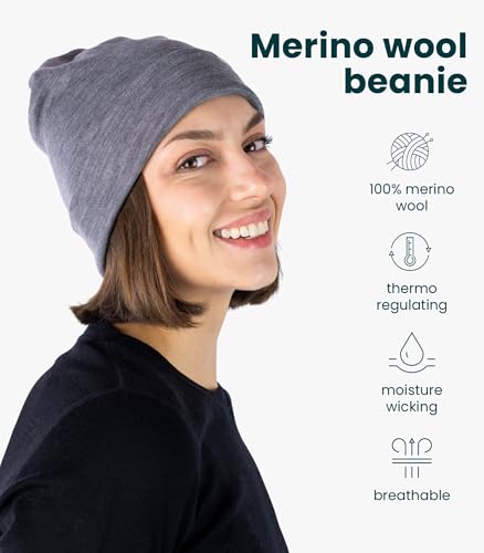100% Merino Wool Beanie for Women, Men - Set Adult Skull Cap 17.5um & Socks - color: Grey Melange, size: Small-Medium
