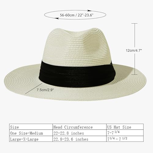 Lanzom Women Wide Brim Straw Panama Roll up Hat Fedora Beach Sun Hat UPF50+ - color: 02-fold Belt Beige, size: One Size-Medium