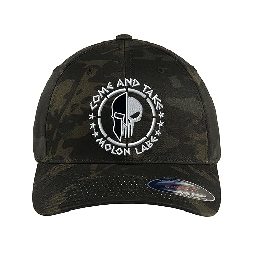 Spartan Skull Warrior Helmet Molon Labe/ΜΟΛΩΝ ΛΑΒΕ - Come and Take Embroidered Flex Fitted Baseball Hat - color: Multicam Black, size: Small-Medium