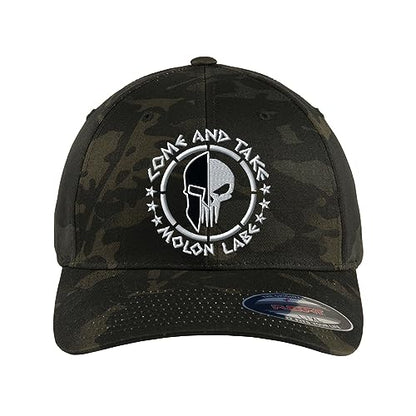 Spartan Skull Warrior Helmet Molon Labe/ΜΟΛΩΝ ΛΑΒΕ - Come and Take Embroidered Flex Fitted Baseball Hat - color: Multicam Black, size: Small-Medium