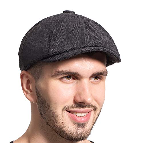 Gatsby Newsboy Hat Men Women Classic Herringbone 8 Panel Trendy Tweeb Flat Cap - color: B Dark Gray