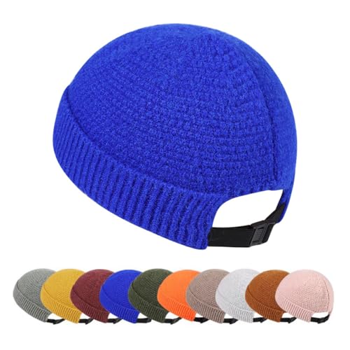 Mens Brimless Hats Adjustable Docker Cap Unisex Winter Casual Knitted Beanie Skull Caps - color: Royal Blue