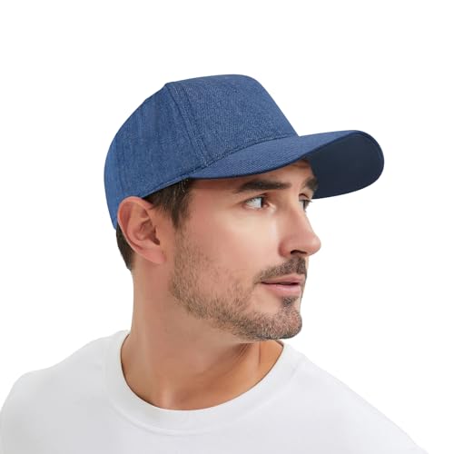 TOPTIE 5 Panel Trucker Hat Snapback Adjustable Cotton Sun Cap for Men - color: Denim Mid Blue