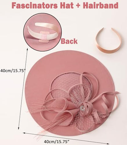 Unpifolov Fascinators Hats Elegant Women Flower Mesh Feathers Wedding Cocktail Bride Headband for Derby Hat Tea Party - color: Pink