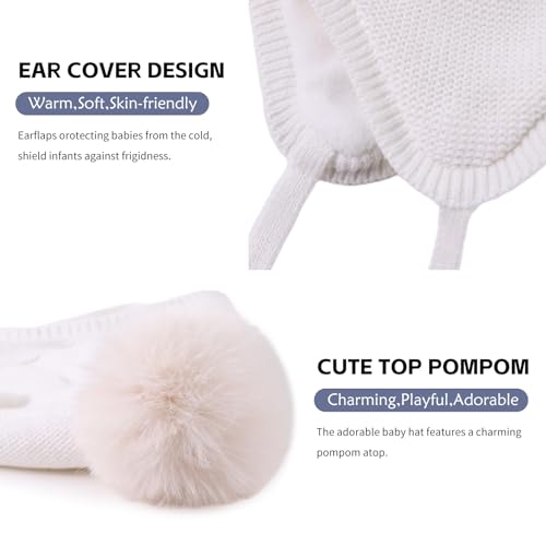 JANGANNSA Basic Winter Baby Beanie Gloves Boy Girl Knitted Kids Hat Mitten - color: White Hat+gloves No Thumb, size: 0-6 Months