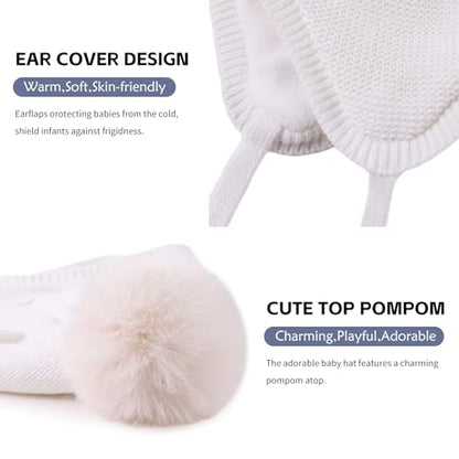 JANGANNSA Basic Winter Baby Beanie Gloves Boy Girl Knitted Kids Hat Mitten - color: White Hat+gloves No Thumb, size: 0-6 Months
