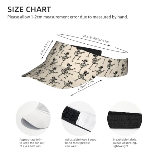 Sports Sun Visor Hat for Men Women, Adjustable Breathable Golf Tennis Cap - color: Mexican Skeleton Skull Playing Guitar