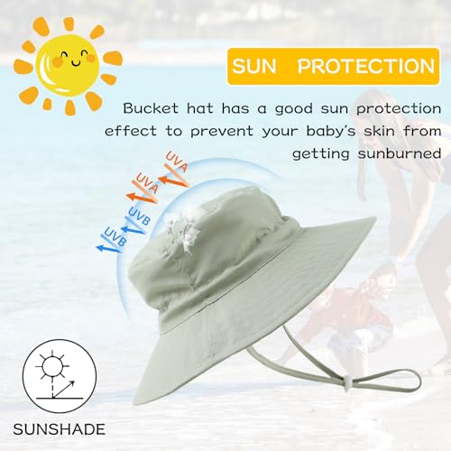 Peecabe Summer Baby Sun Hat for Boys Girls UPF 50+ Wide Brim Toddle Bucket Hat Adjustable Baby Beach Cap 0-8 Years - color: 1a-green, size: 2-8 Years