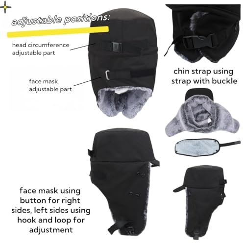 Trapper Hat Warm Faux Fur Winter Cap with Ear Flaps Windproof Waterproof Snow Ski Hats for Men Women Cold Weather - color: Black