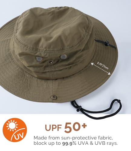 Hat Hut Mens Waterproof Bucket Rain Hat, UPF50+ Sun Hat, Wide Brim, Packable, All-Weather Outdoor Hiking Fishing Hats - color: Olive Green