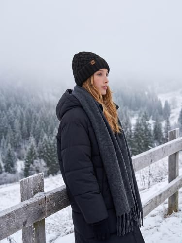 Winter Hats for Women Cable Knit Chunky Skull Cap Fleece Lined Thick Fold Cuff Beanie hat - color: Black, style: Pineapple