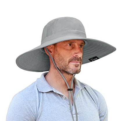 Men Safari Sun Hat Wide Brim Boonie Fishing Cap with Adjustable Drawstring - color: #3 Grey