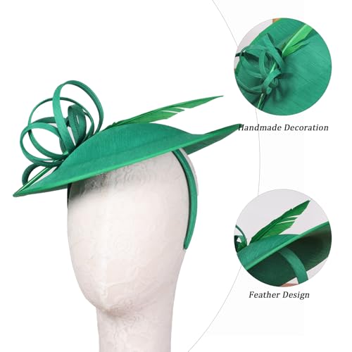 Women's Fascinators Feather Polyester Kentucky Derby Saucer Hats with Headband - color: Green