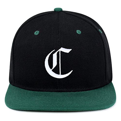 JPAK Old English Letter C Hip-Hop Snapback Hat Embroidered Baseball Cap English Alphabet - color: 17. Black/Green