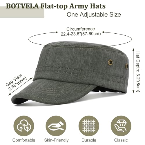 BOTVELA Men Women Cotton Cadet Army Cap Military Flat Hat - color: Army Green