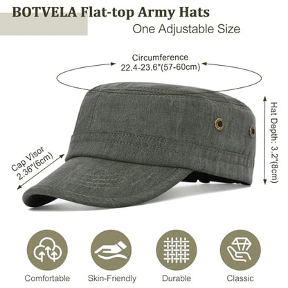 BOTVELA Men Women Cotton Cadet Army Cap Military Flat Hat - color: Army Green