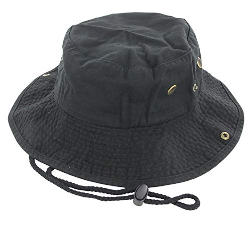 Newhattan Boonie Safari Bucket Hat Foldable Military Style Cap (Black, L/XL)