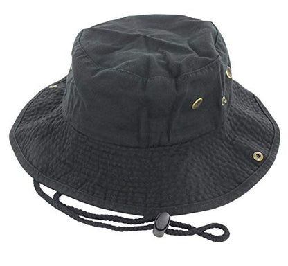 Newhattan Boonie Safari Bucket Hat Foldable Military Style Cap (Black, L/XL)