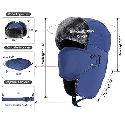 mysuntown Winter Hats for Women Men Trapper Ushanka Hat with Ear Flaps - color: Royal Blue