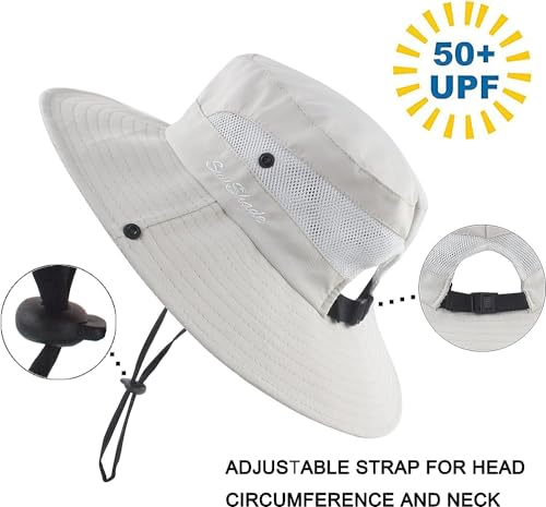 Womens Summer Sun Hat Beach Hat Wide Brim Outdoor UV Protection Bucket Hat - color: Solid Beige
