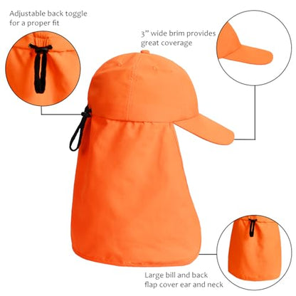 Solaris Mens Sun Hat Neck Flap 2 in 1 Foldable Waterproof UPF 50+ Baseball Cap Fishing Hiking Outdoor - color: #5 Orange