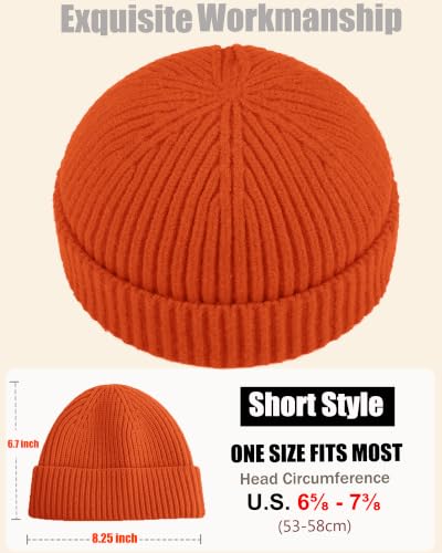 50% Wool Knit Short Fisherman Beanie for Men Women Warm Winter Hat - color: #Orange