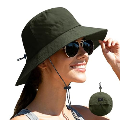 NPJY Packable Sun Bucket Hat for Women Outdoor Waterproof Rain Hat - color: Green (Packable)