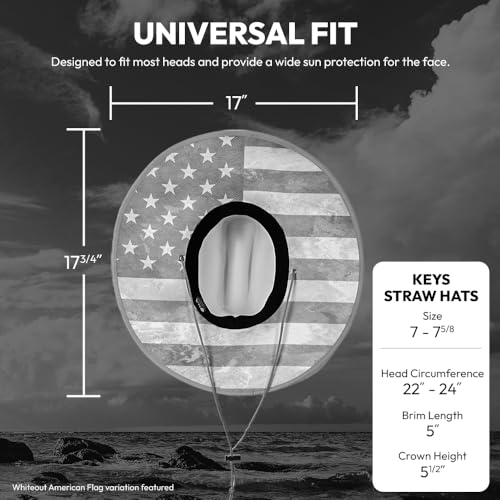 Soul of Adventure Keys Straw Hat for UV Sun Protection | UPF 50+ Sun Protection, Adjustable Drawstring - color: Blackout American Flag