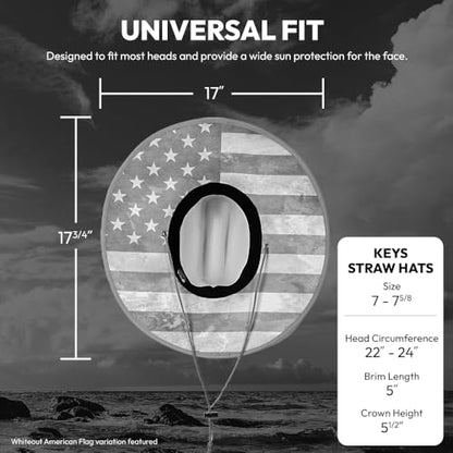 Soul of Adventure Keys Straw Hat for UV Sun Protection | UPF 50+ Sun Protection, Adjustable Drawstring - color: Blackout American Flag