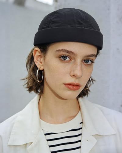 CLAPE Lightweight Breathable Brimless Cap Street Casual Versatile Summer Quick Dry Docker Cap No Brim Sailor Cap Leon Cap - color: Ct81-black