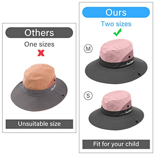 LCZTN Kids Ponytail Sun Hat Wide Brim UV Protection for Girls Beach Bucket Cap - color: Light Pink, size: Medium