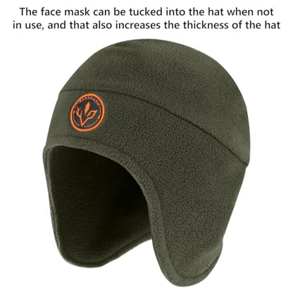 BASSDASH Unisex Soft Fleece 2-in-1 Hat with Mask Ear Flap - color: Army Green