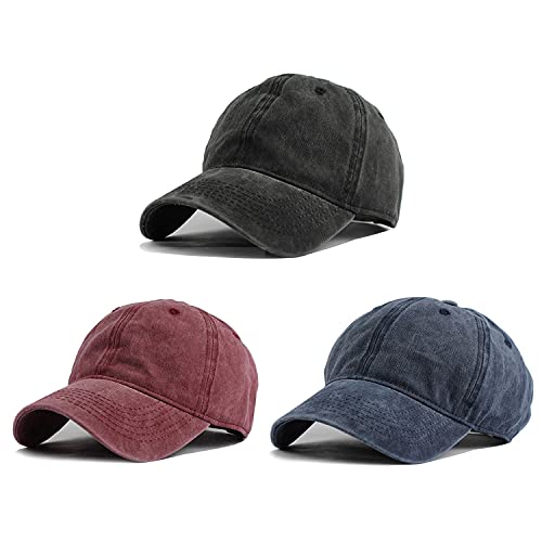 HH HOFNEN Baseball Cap Washed Cotton Unstructured Vintage Hat for Men Women - color: #2 Black+burgundy+navy