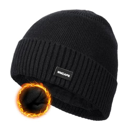 Wmcaps Fleece Lined Beanie Warm Winter Knit Hat for Men Women Cold Weather - color: Black