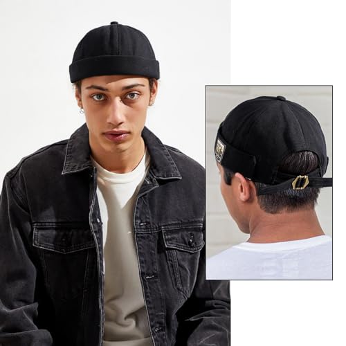 Glamorstar Dome Brimless Hats for Women Men Sailor Docker Beanie Cap Hip Hop Hats - color: Black D