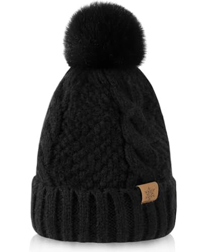 Winter Hats for Women- Winter Beanie Womens with Bobble, Soft Warm Ribbed Knit Cuffed Womens Winter Hat