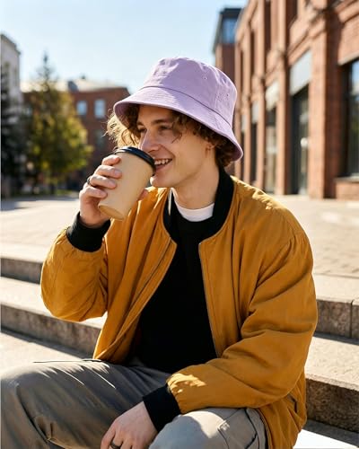 HONGTEYA Bucket Sun Hats for Woman Men Cotton Summer Beach Hat Golf Fishing - color: Lilac, size: Medium