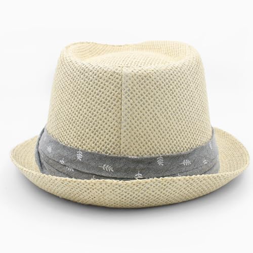 LIDHAY Straw Fedora Hat for Men Women |Short Brim Panama Sun Hat - color: Beige